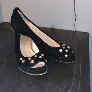 Stuart Weitzman Black spartan Rhinestone Suede Flats - Size 10